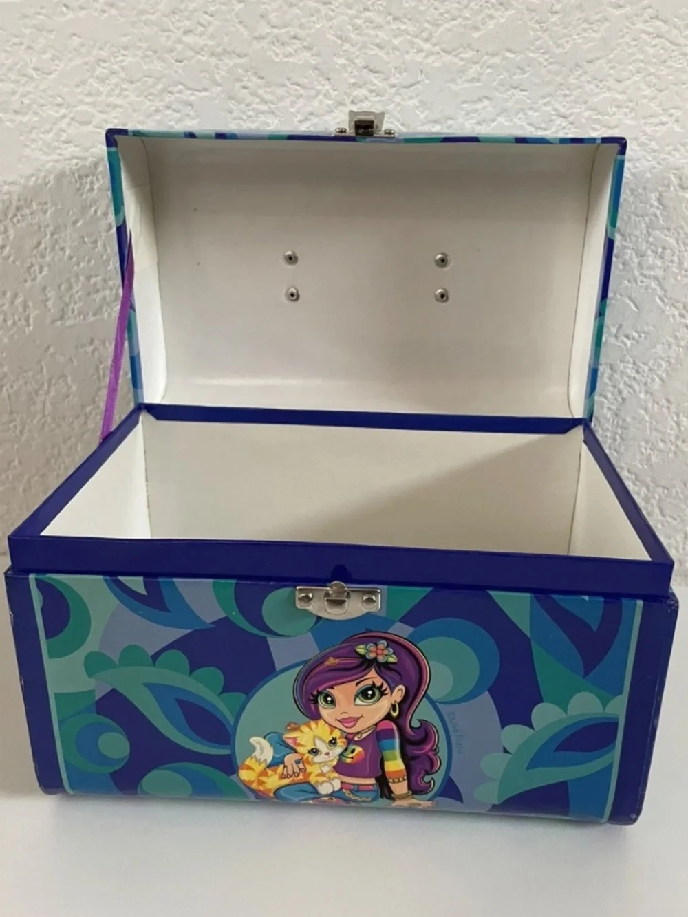 Lisa Frank RARE Vintage Valerie Girl & Kitty Trinket Box w/ Metal Handle & Latch